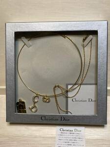 送0・◆ 希少 Christian Dior ２way ネックレス ＆ チョーカー 美品 ドイツ製 箱付 ＋ おまけ ２点 DCロゴ プレート付き セット ◆・