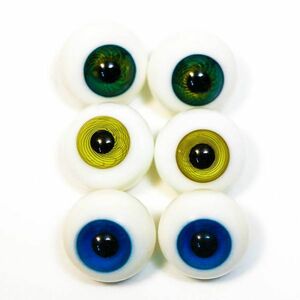 ドールアイ 16mm ガラス 緑斑　黄縞　青色　ガラス製 ガラス球 硝子眼 3対セット
