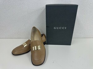 E117-S3-14097 GUCCI グッチ 100 0431 ローファー パンプス 靴 ベージュ レザー 女性用 36 1/2 現状品①