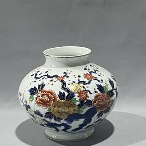 有田焼 深川製磁 色絵金彩 梅菊文 花瓶 花器 飾り壷 華道具 花生 花入 陶磁器 置物 インテリア 