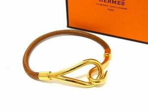 1円 ■美品■ HERMES エルメス ジャンボ レザー ゴールド金具 ブレスレット アクセサリー レディース ブラウン系 FC1247