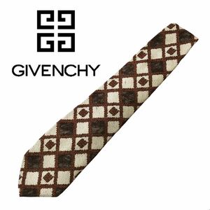 ★美品★ GIVENCHY PARIS ジバンシー ネクタイ イタリア製 チェック柄 個性的デザイン 希少 ジヴァンシー ジバンシイ シルク 100% 即日発送