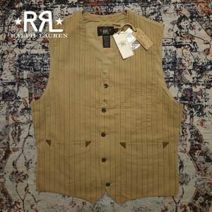 【Dead Stock】 RRL Laurence Striped Work Vest 【M】 ローレンス ストライプ ワーク ベスト 2012年傑作品 レザー 牛革 ジレ Ralph Lauren
