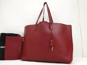 ◆美品◆YSL Yves Saint-Laurent イヴ・サンローラン◆ショッピングバッグ◆カーフ レザー 本革◆トート バッグ◆レッド G金具◆A4683