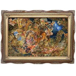 ペルシャ絨毯 イラン・タブリーズ絵画 150×110cm(額縁込) 手織り 絵画絨毯 （FP-4）