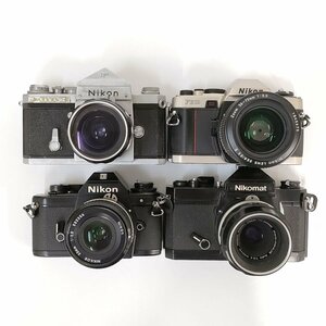 Nikon F , Nikomat FT2 , FE10 + レンズ 2.8/35 , 3.5/28 , 3.5/55 他 MF 一眼レフ 4点セット まとめ ●ジャンク品 [8696TMC]