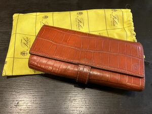 フェリージ Felisi ロングウォレット 長財布 USED※クロコ型押し ・レザー 財布 ・ブラウン財布・ダブルボタン・ブラウン ・皮・皮革