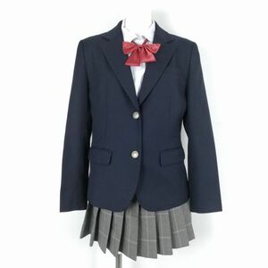 1円 ブレザー マイクロミニスカート リボン 上下4点セット M 冬物 女子 学生服 大阪箕面自由学園高校 紺 制服 中古 ランクC NA1665