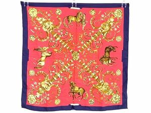 1円 ■美品■ HERMES エルメス PARC ROYAL カレ90 シルク100％ 大判 スカーフ ショール ストール レディース レッド系 FC1236