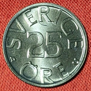 スウェーデン　25オーレ白銅貨　1978年　【未使用・ミント出し】　　　玉ちゃんNo.3273