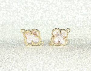 新品　クリスタルガラス 四葉 チャーム クローバー ピアス ネックレス アクセサリー 2個セット　重量感のある高級クリスタルガラス　ピンク