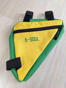 【B-SOUL】フレームバッグ 自転車 イエロー/グリーン 小物収納　簡単取付 三角 サイクリング 黄/緑 フロントバッグ トライアングル A