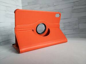 iPad mini6 オレンジ 360度回転機能付 レザー ケース 