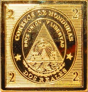 30 ホンジュラス 2レアル 紋章 切手コレクター コレクション 国際郵便 限定版 純金張り 24カラットゴールド 純銀製 メダル コイン プレート