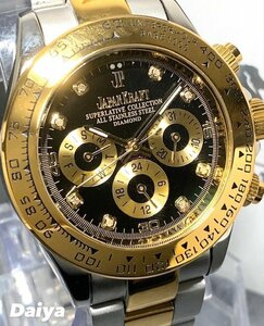 天然ダイヤモンド付き 新品 JAPAN KRAFT ジャパンクラフト 腕時計 正規品 クロノグラフ コスモグラフ 自動巻き 機械式 ゴールド ブラック