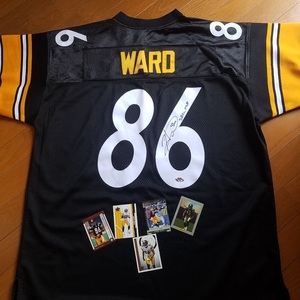 貴重！スティーラーズ Hines Ward ハインズウォード 直筆super bowl mvpサイン throwback ジャージ(made in usa), NFLカード