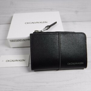 QQ998 CK カルバンクライン 定価12100円 新品 黒 キーケース 小銭入れ兼用 牛革 ラウンドファスナー CALVIN KLEIN 821612