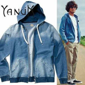 【YANUK】OCEANS掲載◎!!ヤヌーク 定価2.4万 DENIT HOODIE インディゴスウェット デニムパーカー ヴィンテージ加工デニットフーディ 日本製