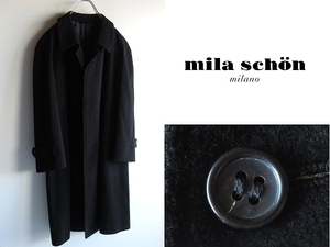 最高級 Mila Schon ミラショーン 100カシミヤ ソフトメルトン ラグランスリーブ 比翼 ステンカラーコート A5 黒 ブラック イタリアブランド