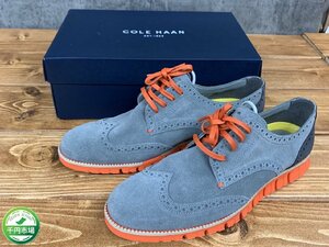 【YL-0148】新品 未使用 COLE HAAN ZEROGRAND DC WING シューズ 9.5(27.5cm) 箱付き グレー×オレンジ コールハーン【千円市場】