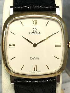 稼動品 OMEGA De Ville オメガ デビル クォーツ 195.3378 Cal.1378 8石 スクエア 純正尾錠 2針 スイス製 アンティーク メンズ腕時計