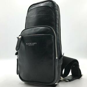 極美品●ブラックレーベルクレストブリッジ BLACK LABEL CRESTBRIDGE メンズ ビジネス ボディバッグ ショルダー レザー 黒 内側チェック