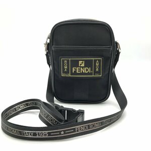 美品 FENDI フェンディ ペカン キャンバス レザー ミニ ボディ ショルダー バッグ ブラック a2926