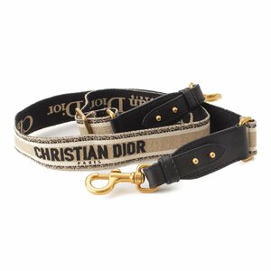 【ディオール】DIOR　ロゴ エンブロイダリー キャンバス×レザー ショルダーストラップ ブラック×ベージュ 【中古】【正規品保証】205058