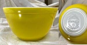 USAビンテージOLD PYREX/オールドパイレックス サラダボウル/ミキシングボウル yellow/ビタミンイエロー 耐熱ガラス used コレクション 