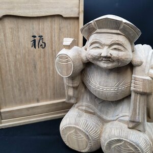 横山一夢作　井波彫刻　大黒天　共箱付　七福神　木彫り　伝統工芸　美術品　彫刻　飾り物　和風　縁起物　福[80t1482]