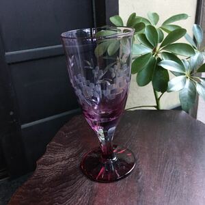 葡萄染 市松 花 細工 グラス★高台 杯 酒器 硝子 粋 レトロ アンティーク 風雅 風流 湘南スタイル 膳 侘び寂び 伝統 ナチュラル 工芸