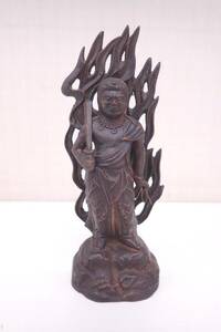 古銅 不動明王立像 高さ18cm 重さ1185g 仏像 仏教美術 細密彫刻 P05048