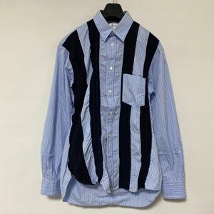 美品 COMME des GARCONS SHIRT ウール 縮絨 切替 ストライプ シャツ S コムデギャルソン