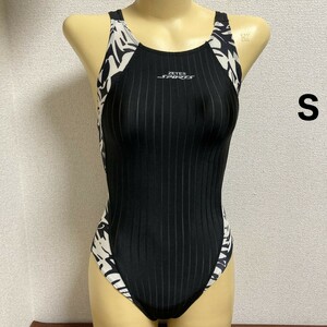 C399ストレッチ♪ゼブラ柄切り替えブラックの女子競泳水着♪アンダーやコレクションや撮影会にも♪サイズS