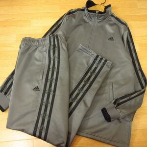 ◎adidas アディダス L 上下セット◆セットアップ ジャージ / ジャケット&パンツ 3本線◆メンズ グレー◆B4009