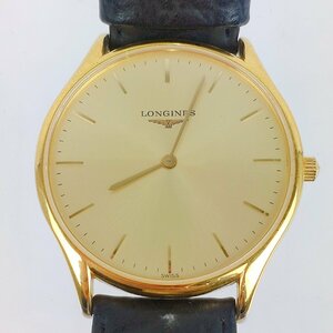 LONGINES　L4.758.2　クオーツ　[ジャンク品]　リューズ破損　ゴールド文字盤　純正レザーベルト　ロンジン