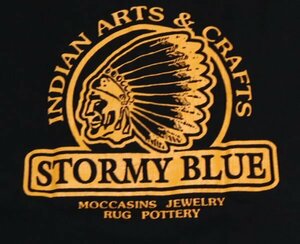 ST87フェローズPHERROW’SストミーブルーSTORMY BLUE古着キャラクターTシャツ黒系TシャツINDIAN ARTS&CRAFTSインディアン日本製S両面プリン