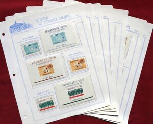 【韓国記念切手!!】（28） 60年～62年単片、小型シート41種 ヒンジレス図入りアルバム7リーフに収納 未使用 型価24万Won