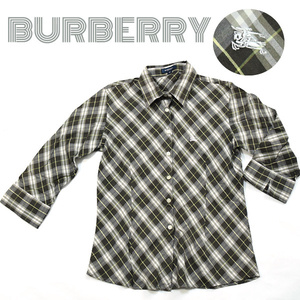 BURBERRY■ホースマーク刺繍　7分袖チェックシャツ 長袖　レディースM　バーバリー トップス