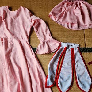 フェアリーテイル　メイビス　Mサイズ同等　一円スタートコスプレ衣裳　薄いピンクと白に赤　カチューシャ　インナースカート