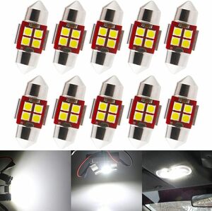 led T10 x28mm ルームランプ/ミラーライト/読書灯/ドームライト12V 安定した流れ 無極性 4SMD 3030素子 50000時間寿命 ホワイト（10個）