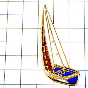 ピンバッジ・白い帆ヨット船ボート青◆フランス限定ピンズ◆レアなヴィンテージものピンバッチ