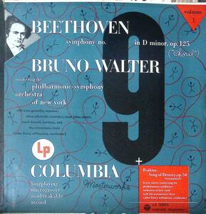 【本邦初LP！】ワルター 指揮ニューヨークSO ベートーベン 交響曲第9番他 日Columbia 第1号プリミエ盤 バインダージャケ2枚組 WL5001/2