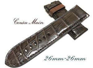 CousuMain 26mm-26mm ロングサイズ （PANERAI パネライ 47ミリケース）向　両面クロコダイル 尾錠用 手縫い クロコベルト 時計ベルト R489