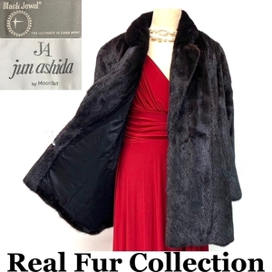 BlackJewel MINK 毛皮コート ブラックミンク 本物毛皮 realfur リアルファー ミディアム丈 着丈76cm 裾周囲147cm club藤(N418)