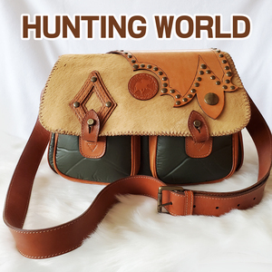 【美品・ほとんど未使用】ハンティングワールド HUNTING WORLD ウエスタンバチュー バチュークロス ハラコフラップ ショルダーバッグ 