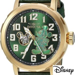 【Disney】INVICTA/メンズ腕時計/ディズニー/お洒落/激レア/ミッキーマウス/希少/プレゼントに/男性用/機械式自動巻/mickey/グリーン.緑色