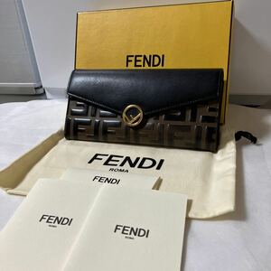FENDI フェンディ 長財布 二つ折り財布 ズッカ エフイズ レザー 付属品付き シリアルあり