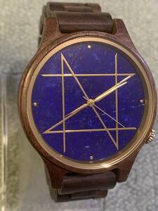 NOZ 腕時計 ラピスラズリ 42mm ウォールナット天然木バンド ラウンド　ネイビー　紫　瑠璃綺羅星　瑠璃小紋シリーズ　稼働中　送料込み