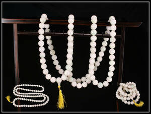 【秀】IA420 唐物 東洋彫刻 翡翠 玉製 数珠 念珠 全長192㎝ 玉径1.8㎝／美品！ｒ